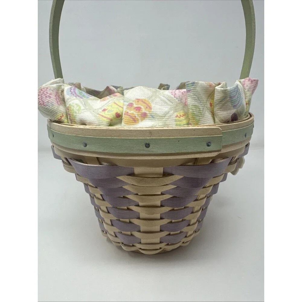 Longaberger 2004 Whitewash Easter Basket + Protector Set, Liner, Bunny Tie On
